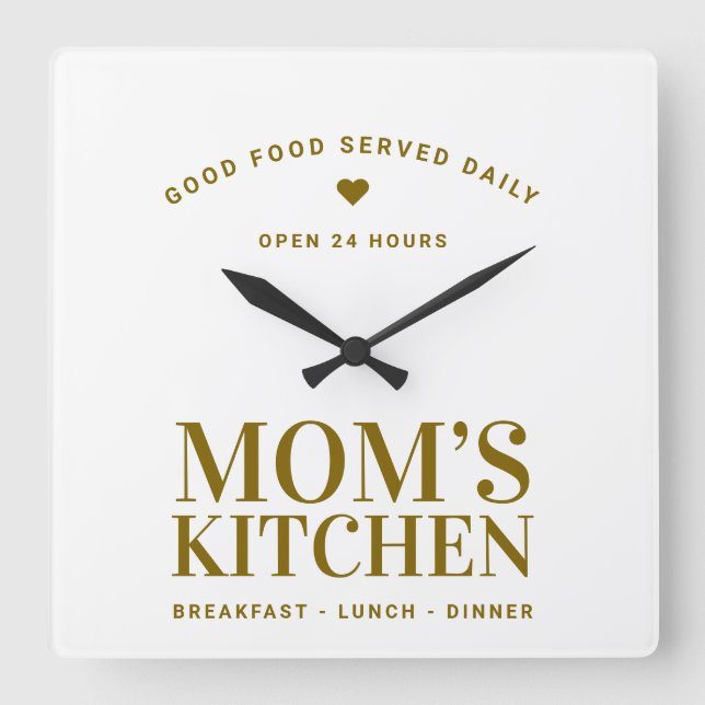 Neutral Gold Typography Mom’s Kitchen Custom Square Wall Clock (Front)
