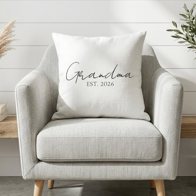 Neutral Grandma Est. Year Timeless Typography  Throw Pillow (Creator Uploaded)