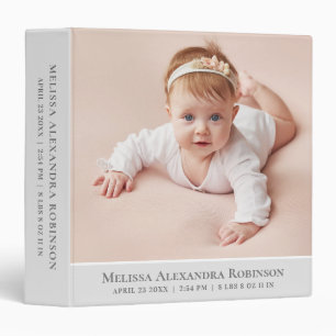 Neutral Gray Newborn Photo Album for Baby Girl Boy Binder