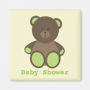 Neutral Green Baby Shower Favour Gingham Bear Magnet