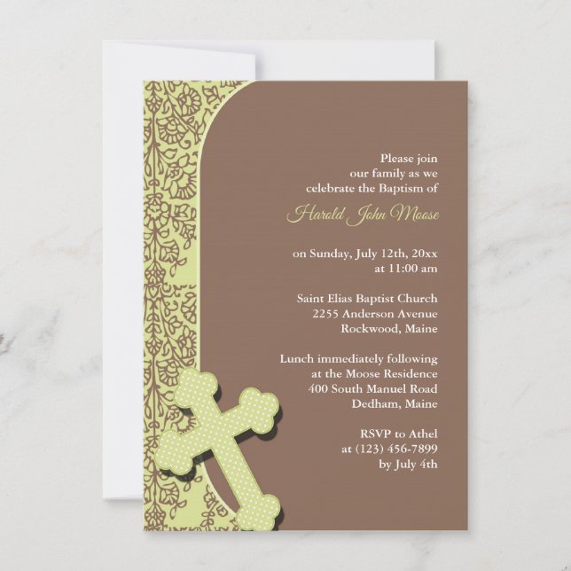 Neutral Green Baptism Invitation (Front)