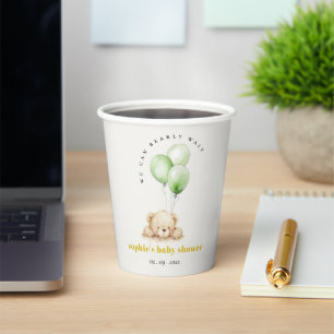 Neutral Green Bearly Wait Balloon Baby Shower Paper Cups
