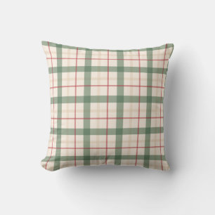 Neutral Green Plaid Farmhouse Throw Pillow