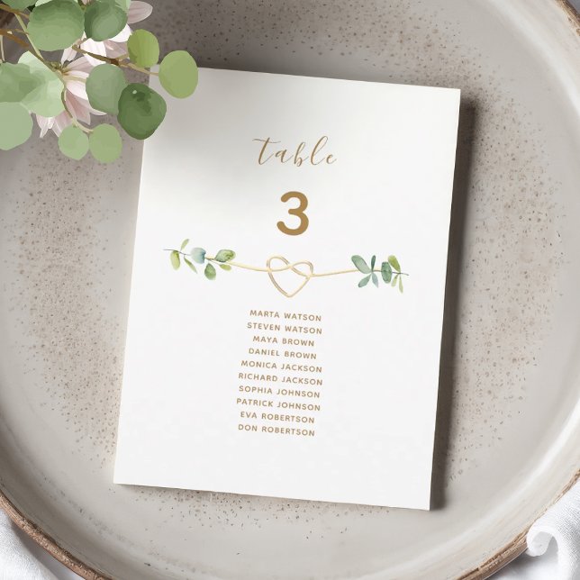Neutral Greenery Gold Heart Wedding Seating Chart (Creator Uploaded)