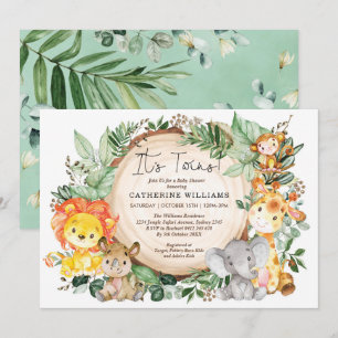 Neutral Greenery Jungle Animals Twins Baby Shower Invitation