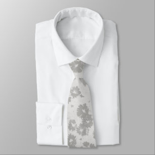 Neutral Grey Abstract Floral Tie Modern Flowers
