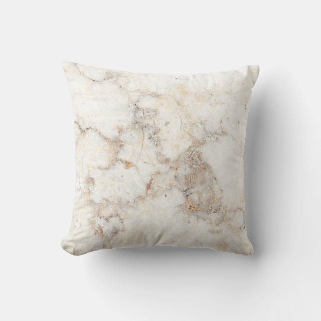 Neutral Grey and Beige Marble Throw Pillow (Front)