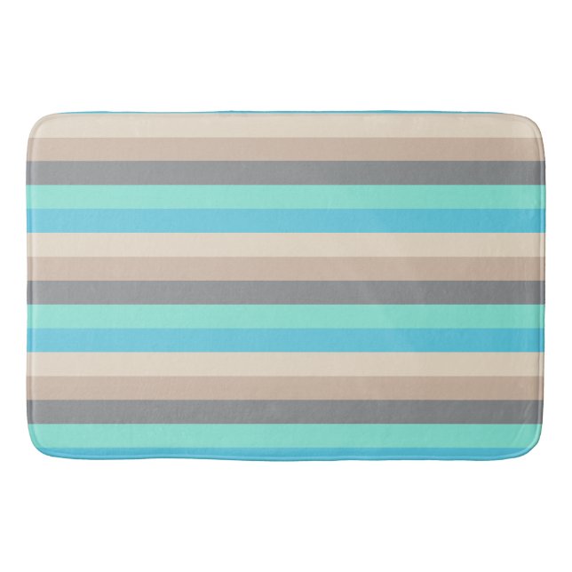 Neutral grey and green stripe Bath Mat (Front)