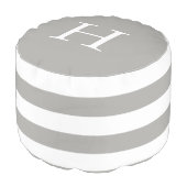 Neutral Grey and White Stripe Monogram Pouf (Angled Front)