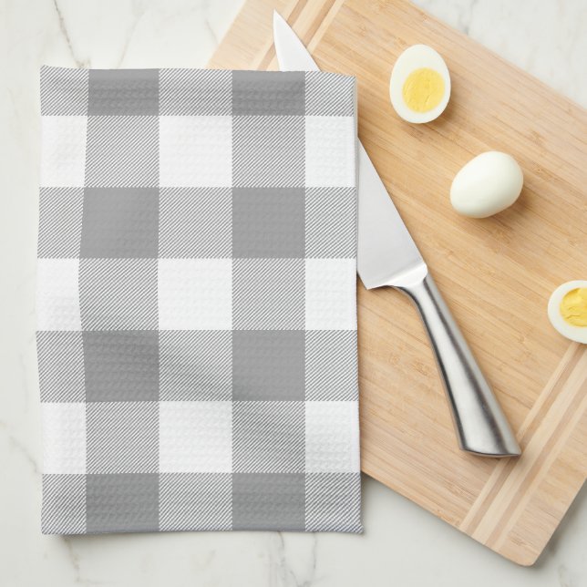 Neutral Grey Buffalo Check Plaid Rustic Farmhouse Kitchen Towel (Quarter Fold)