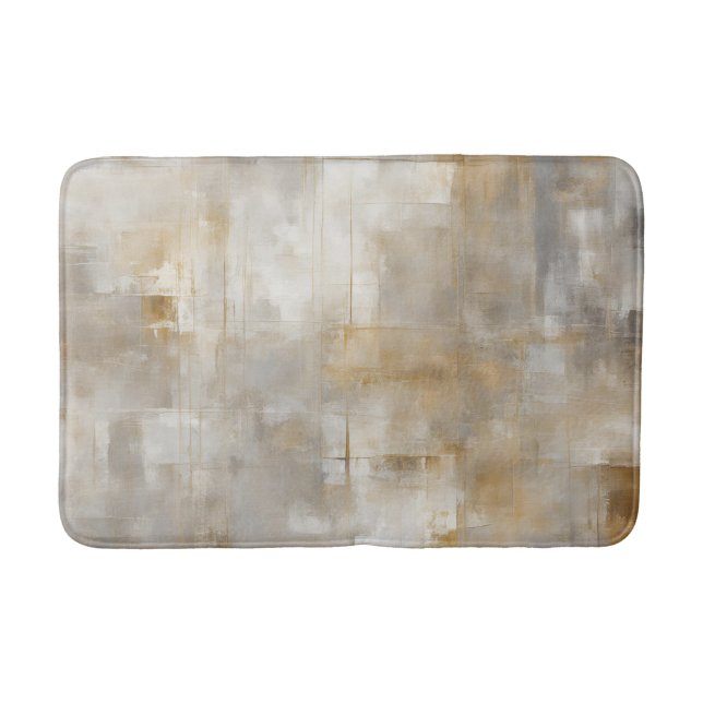 Neutral Grey Gold Plaid Bath Mat (Front)