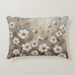 Neutral Grey Gold Taupe Floral Accent Pillow