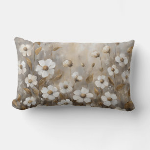 Neutral Grey Gold Taupe Floral Lumbar Pillow