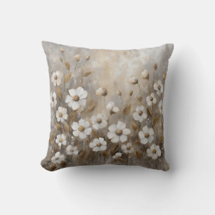 Neutral Grey Gold Taupe Floral Throw Pillow
