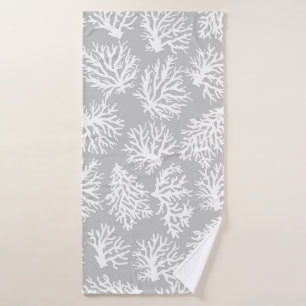 Neutral Grey Modern White Beach Coral Reefs Bath Towel Set