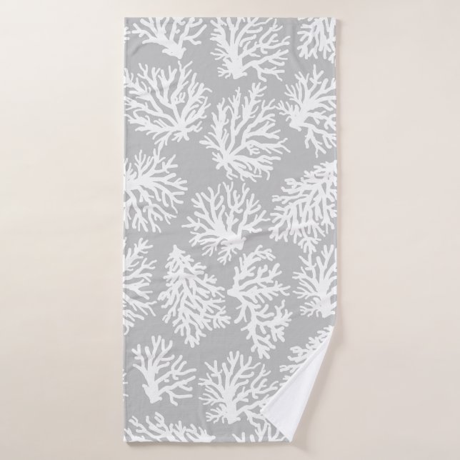 Neutral Grey Modern White Beach Coral Reefs Bath Towel Set (Bath Towel)