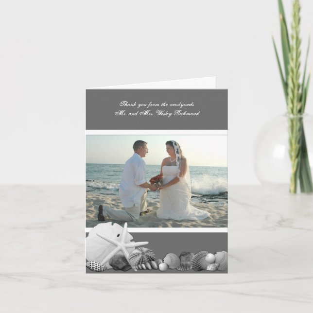 Neutral Grey Seashells Photo Thank You Card (Front)