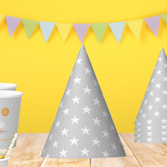 Neutral Grey Star Pattern Kids Birthday  Party Hat (Creator Uploaded)