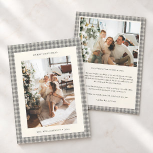 Neutral Grey Tartan Plaid Photo Letter Christmas Holiday Card