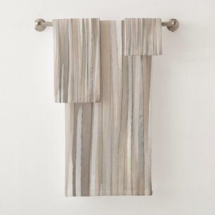 Neutral Grey Taupe White Brown Farmhouse Stripes Bath Towel Set