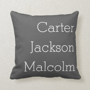 Neutral Grey Three Kids Names Personalized Family Throw Pillow