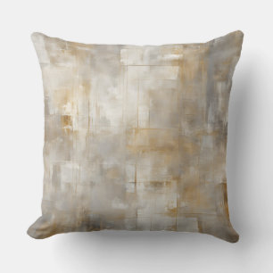 Neutral Grey White Gold Abstract Farmhouse Plaid Throw Pillow