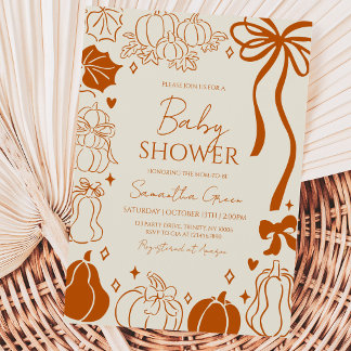 Neutral Hand-drawn Fall Pumpkin Baby Shower Invitation