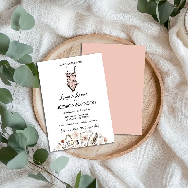 Neutral Handdrawn Floral Negligee Lingerie Shower  Invitation (Creator Uploaded)
