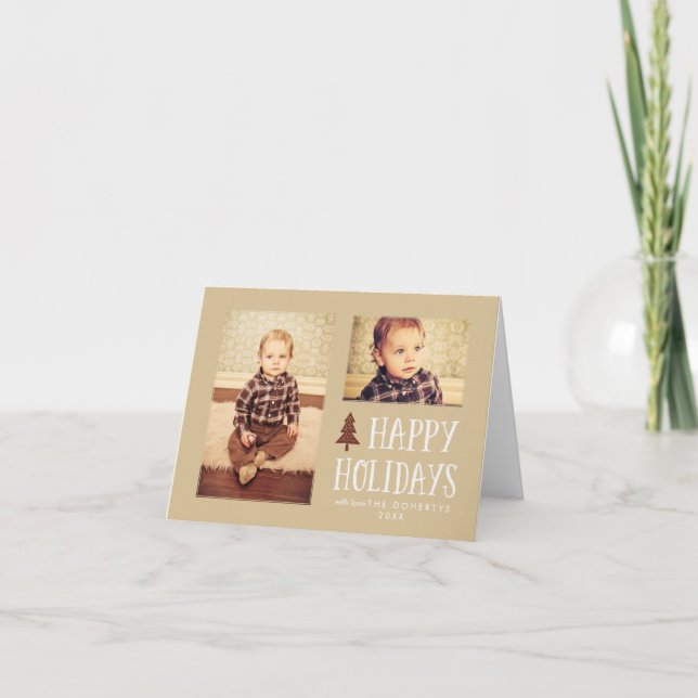 Neutral Happy Holidays Christmas Photo Greeting Holiday Card (Front)