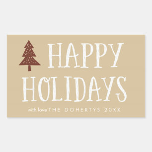 Neutral Happy Holidays Xmas Tree Stickers