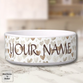 Neutral Heart Pattern Shabby Chic Pet Bowl