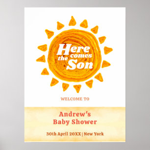 Neutral Here Come Boho Baby Shower welcome Poster