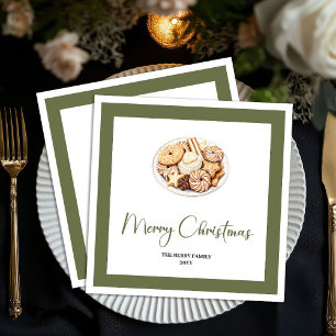 Neutral Holiday Christmas Tree Family Name Napkins