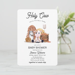 Neutral Holy Cow Farm Animals Baby Shower Invitation