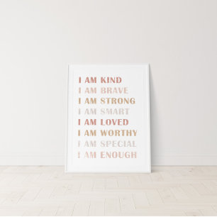 Neutral I am Kind Affirmation for Girls Poster