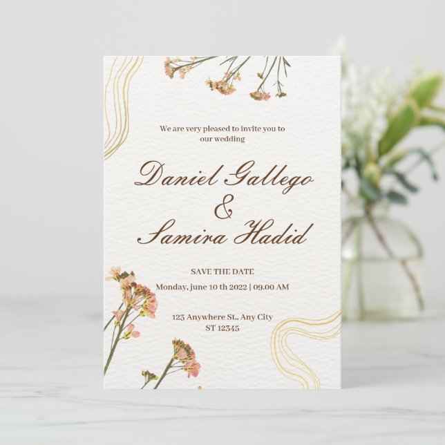 Neutral Illustration Floral Wedding Invitation (Standing Front)