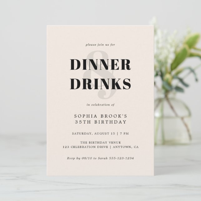 Neutral Ivory Bold Typography Birthday Dinner Invitation (Standing Front)