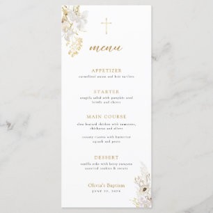 Neutral Ivory Gold Wildflower Baptism Menu