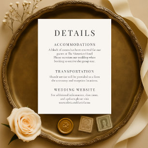 Neutral Ivory Minimalist Elegant Wedding Details Invitation