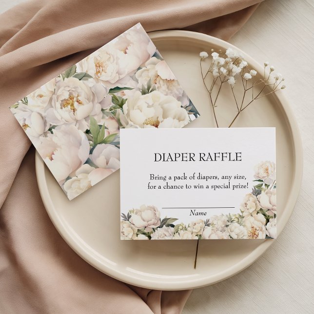 Neutral Ivory Peony Diaper Raffle Floral Enclosure Card (Creator Uploaded)