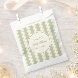 Neutral Ivory Sage Green Striped Baby Shower Favour Bag