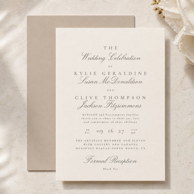 Neutral Ivory Script Wedding Invitation (Creator Uploaded)