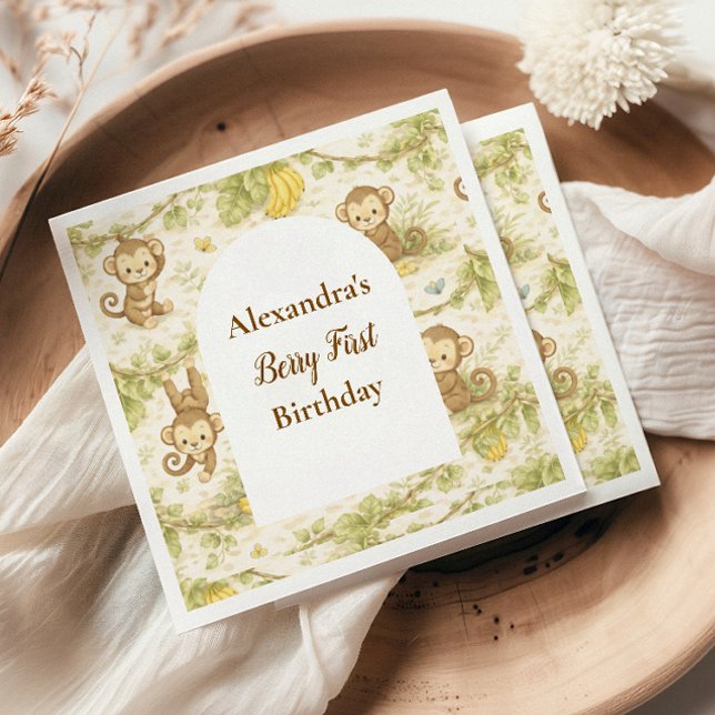 Neutral Jungle Animals Wild One Birthday Napkin (Creator Uploaded)