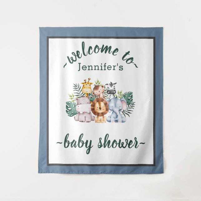 Neutral Jungle Safari Animals Baby Shower Wild One Tapestry (Front)