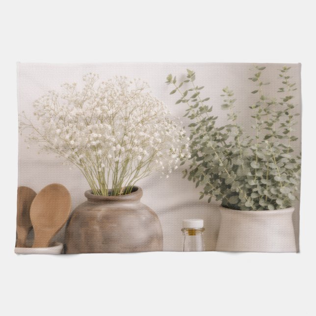 Neutral Kitchen Towel Farmhouse Wildflower Floral (Horizontal)