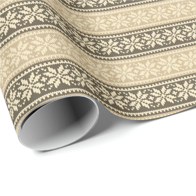 Neutral Knitted Christmas Snowflake Modern Winter Wrapping Paper (Roll Corner)