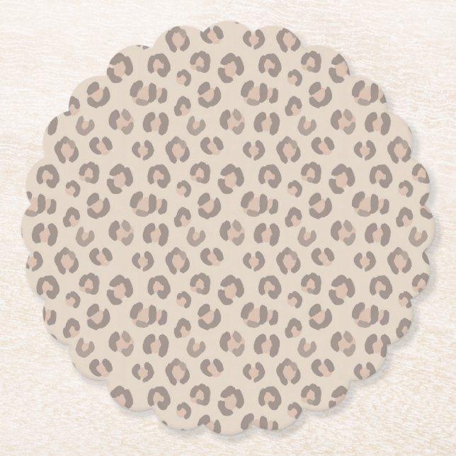 Neutral Leopard Print Pattern Paper Coaster (Front)