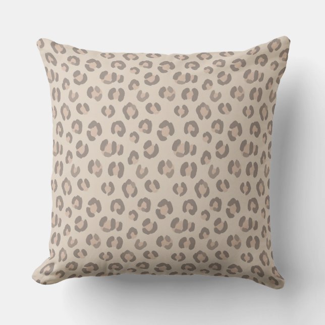Neutral Leopard Print Pattern Throw Pillow (Front)