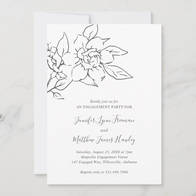 Neutral Line Art Floral Elegant Engagement Party Invitation (Front)