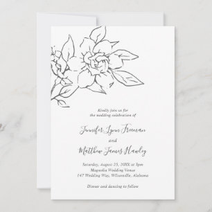 Neutral Line Art Floral Elegant Wedding Invitation